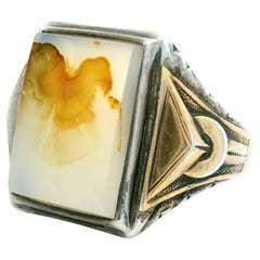 Ostby Barton Sterling Silver Agate Geometric Shoulders Men's Ring