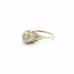Ostby Barton Yellow & White Gold Old Diamond Solitaire Filigree Work Dainty Ring