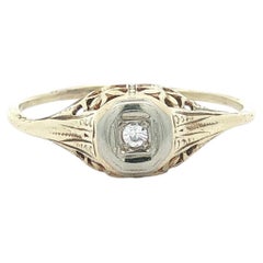 Ostby Barton Yellow & White Gold Old Diamond Solitaire Filigree Work Dainty Ring