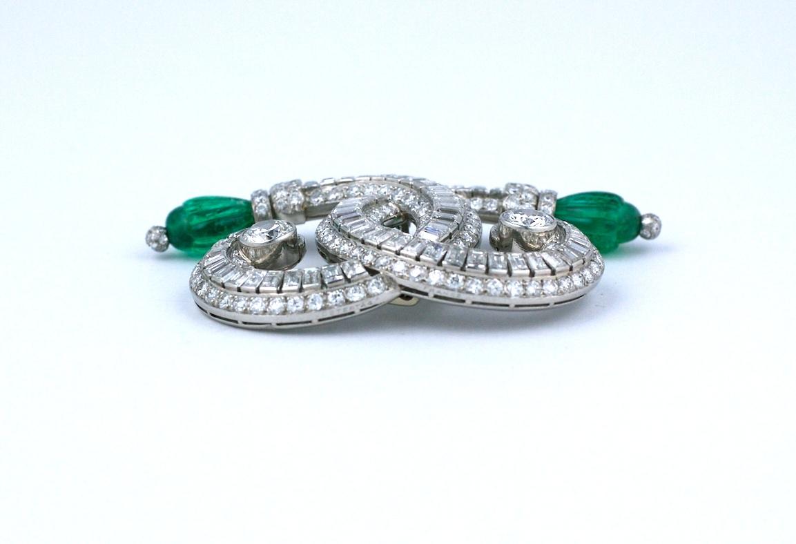Ostertag Art Deco Emerald and Diamond Brooch For Sale 2