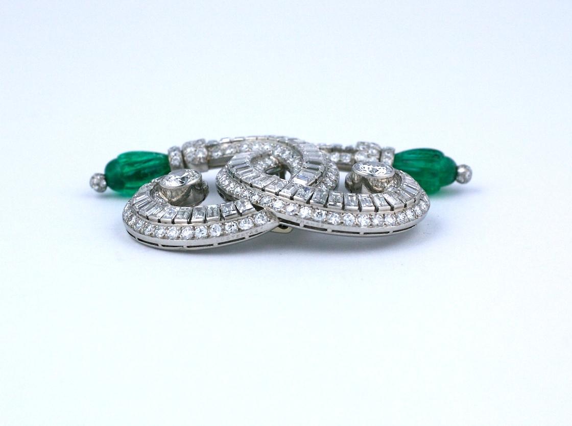 Ostertag Art Deco Emerald and Diamond Brooch For Sale 3