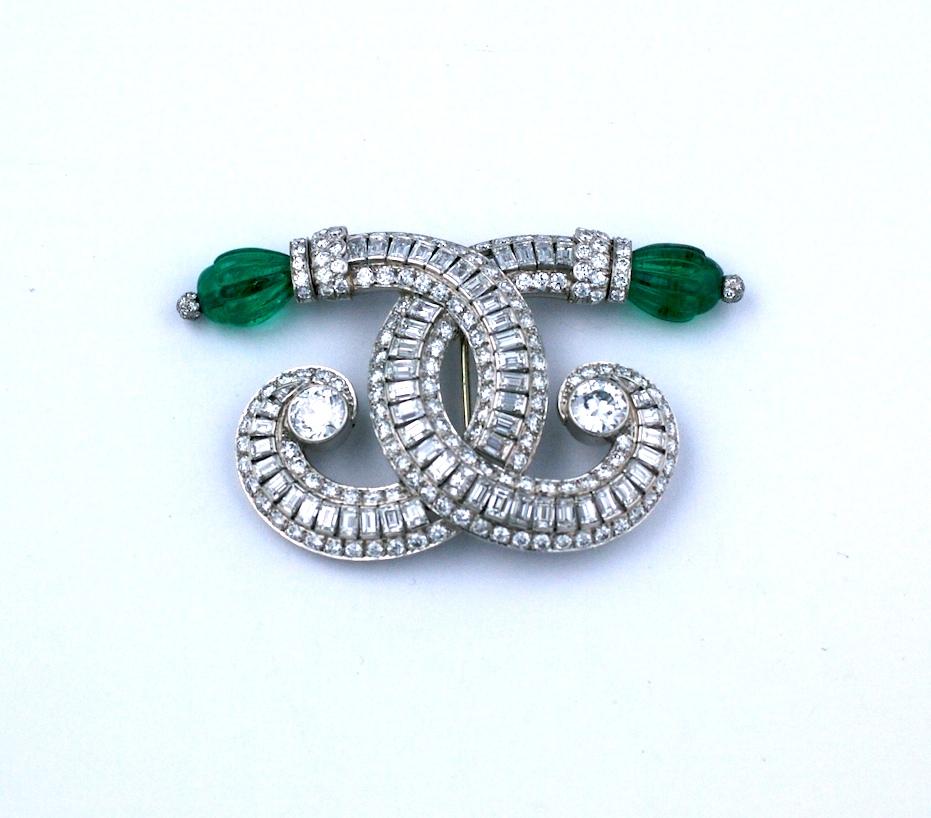 Ostertag Art Deco Emerald and Diamond Brooch For Sale 5