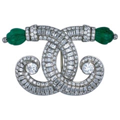 Ostertag Art Deco Emerald and Diamond Brooch