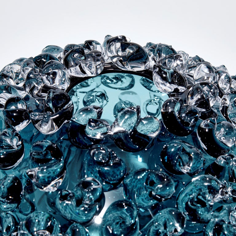 British Ostreum in Steel Blue, Unique textured Glass Centrepiece by Katherine For Sale