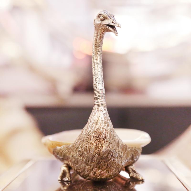 Polished Ostrich and Shell Cup in Silvered Finish For Sale