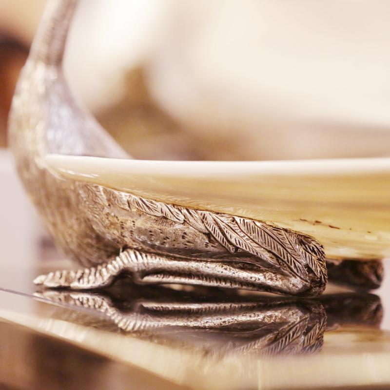 Metal Ostrich and Shell Cup in Silvered Finish For Sale