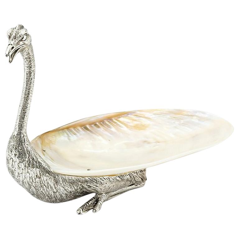 Ostrich and Shell Cup in Silvered Finish