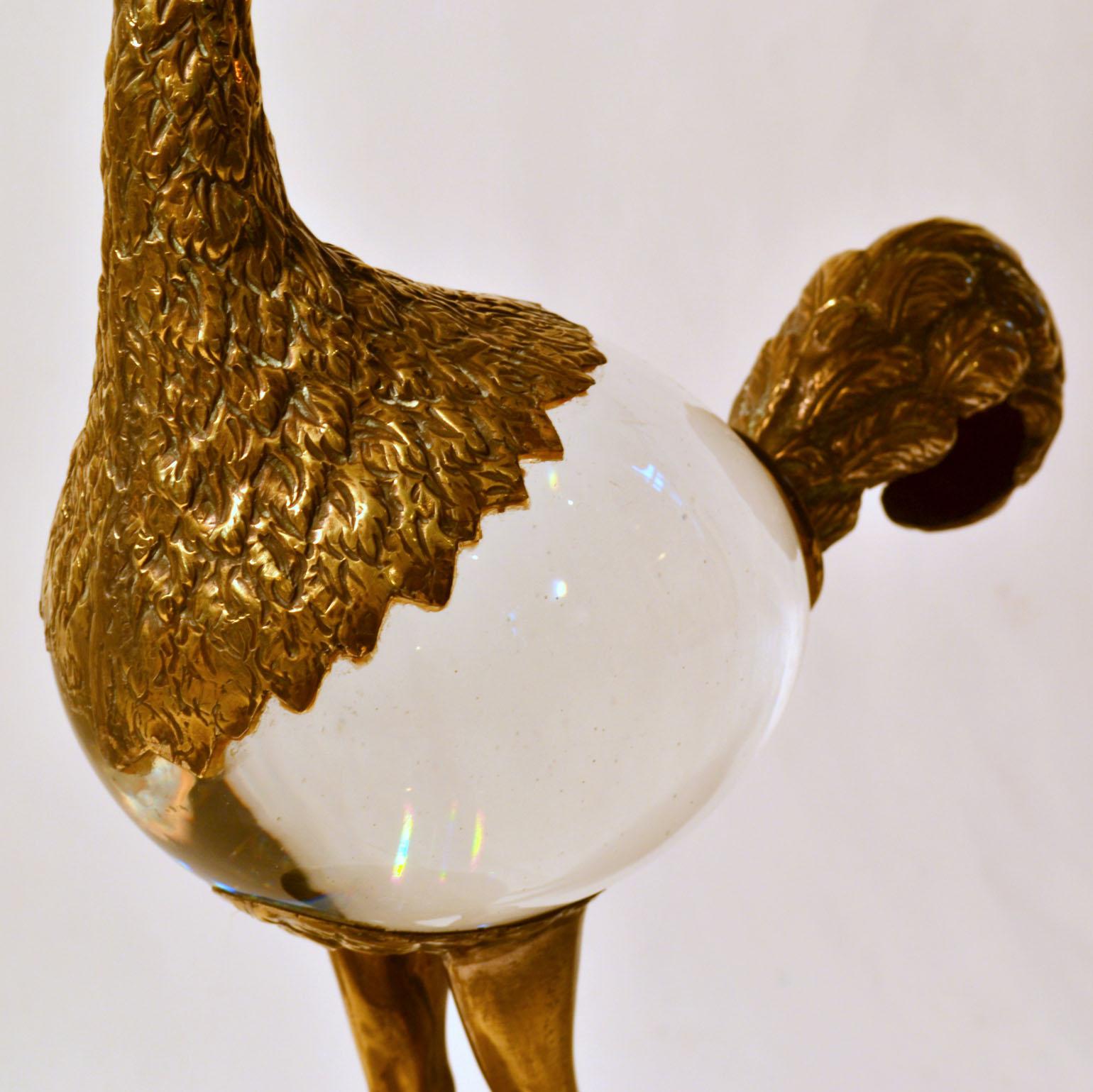 Brass Ostrich Bird Bronze and Murano Glass Egg Sculpture by Franco Lagini, 1970s