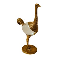 Ostrich Bird Bronze and Murano Glass Egg Sculpture by Franco Lagini, 1970s