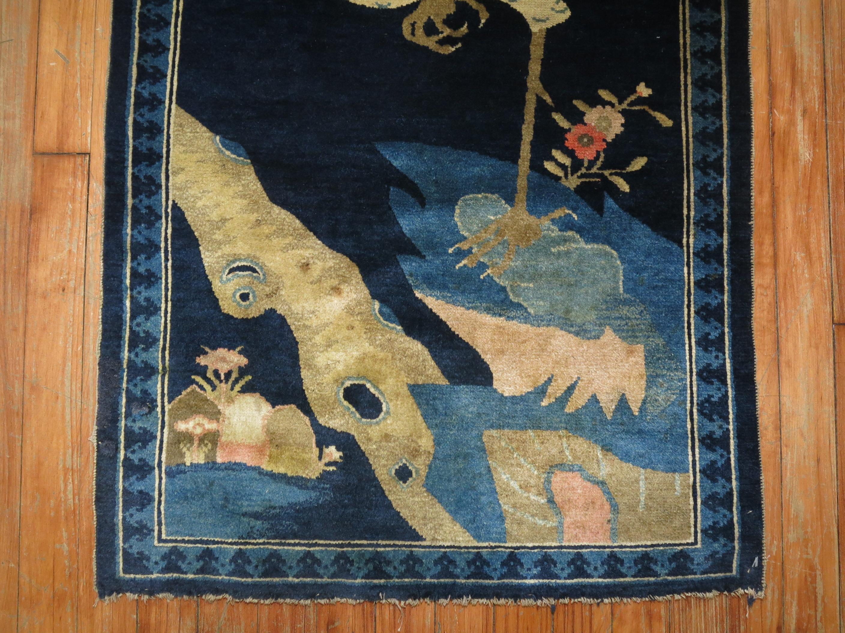 Hand-Woven Ostrich Chinese Pictorial Throw Rug