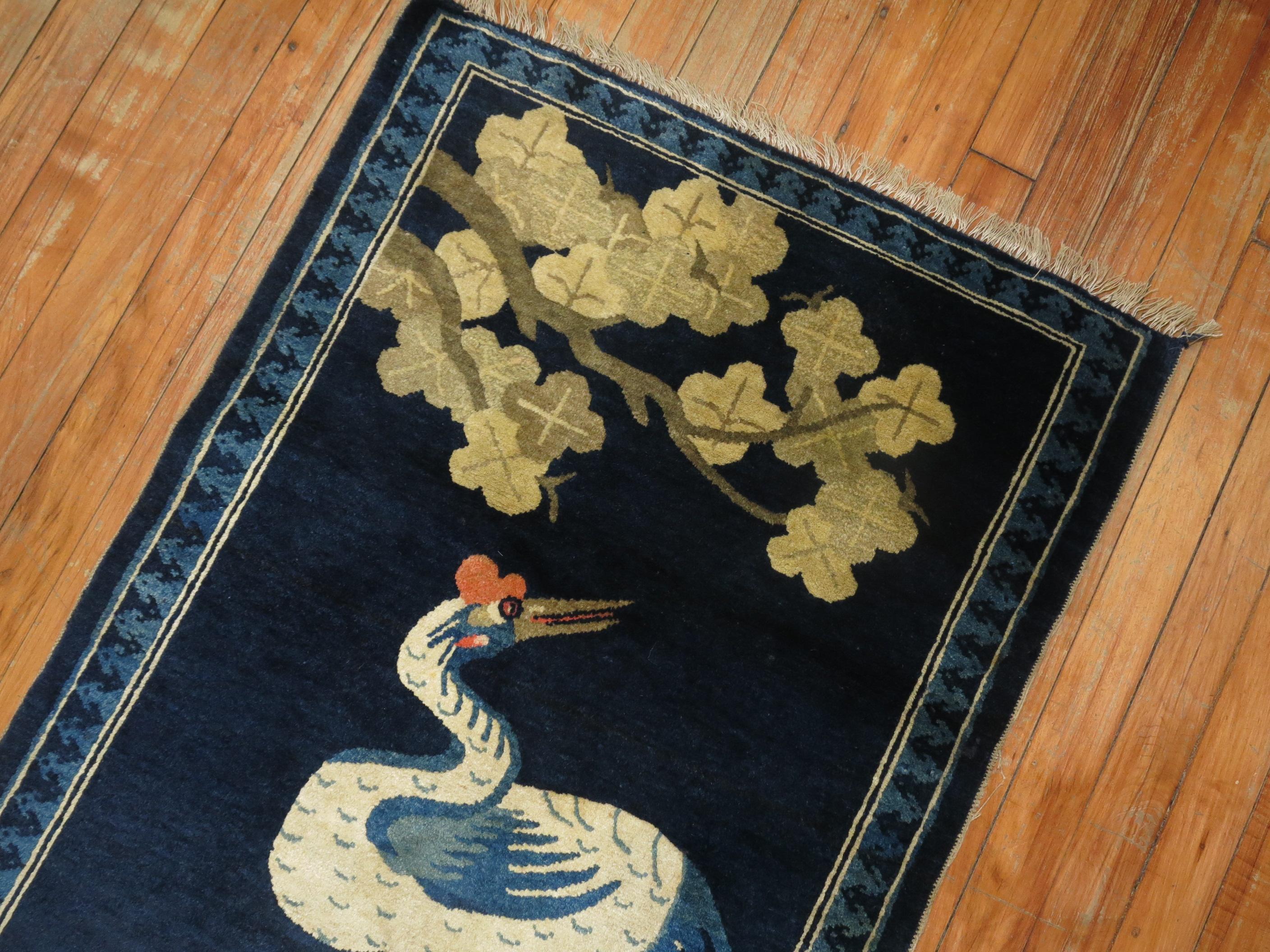 Ostrich Chinese Pictorial Throw Rug In Good Condition In New York, NY