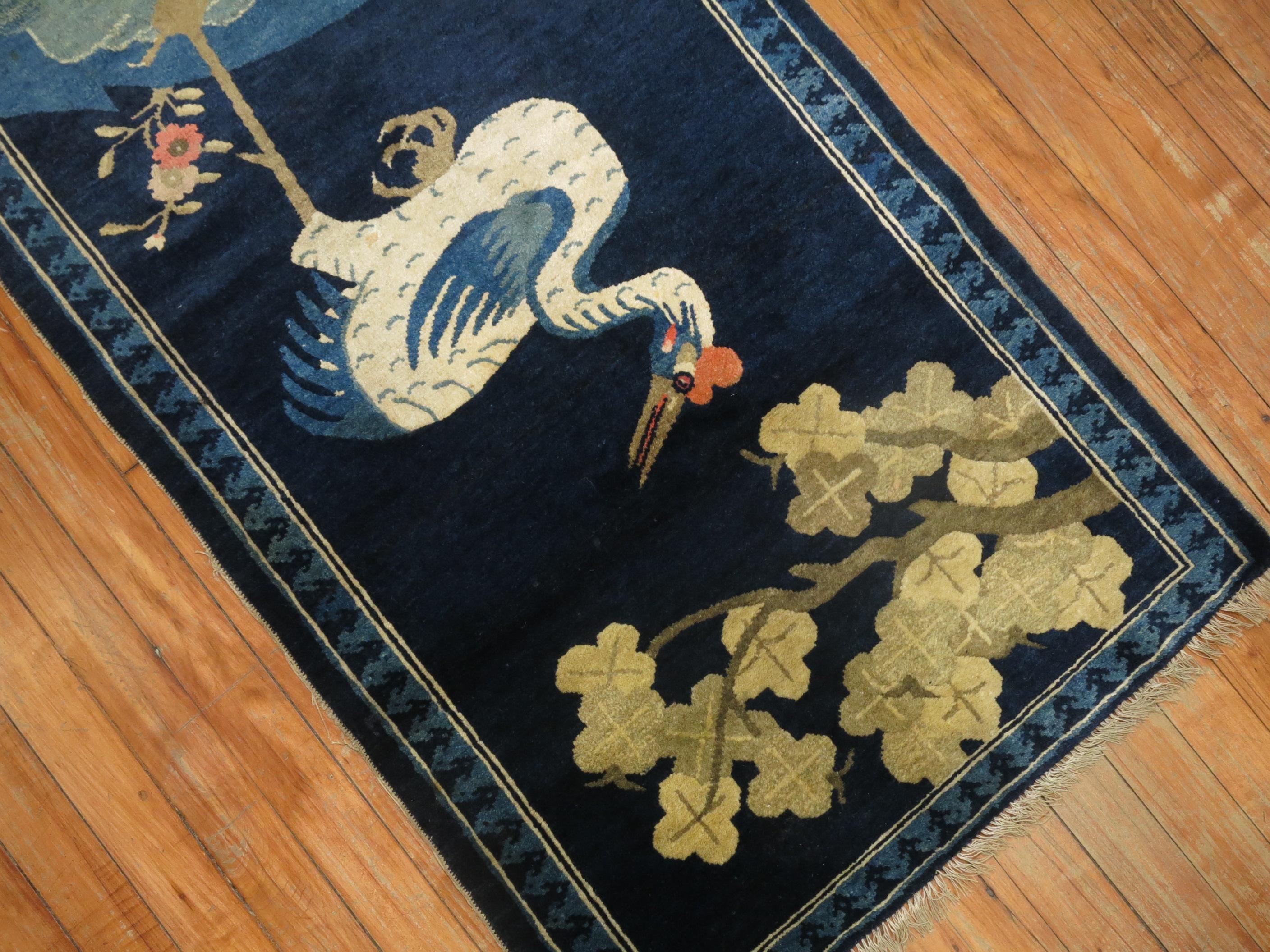 Early 20th Century Ostrich Chinese Pictorial Throw Rug