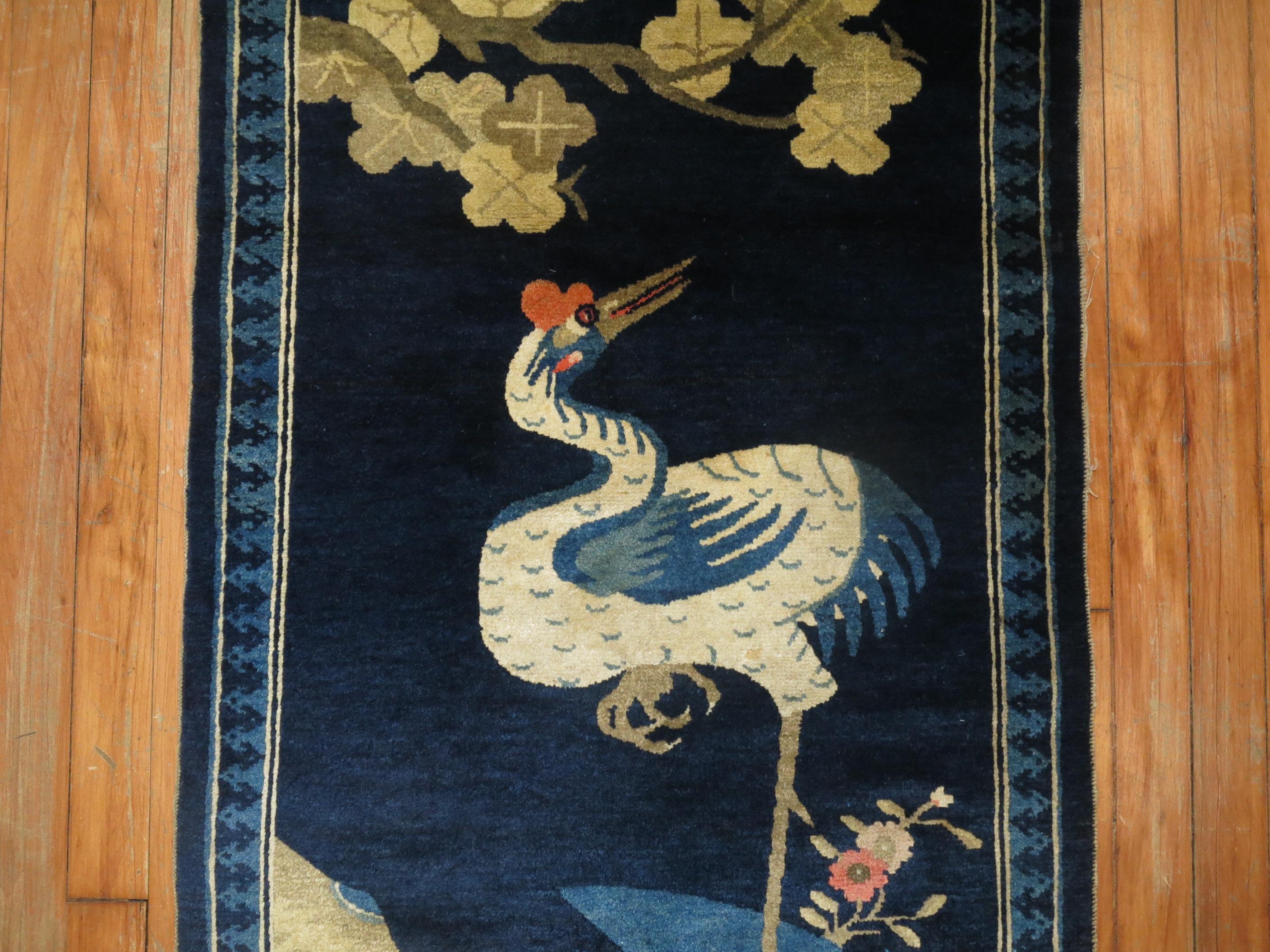 Wool Ostrich Chinese Pictorial Throw Rug
