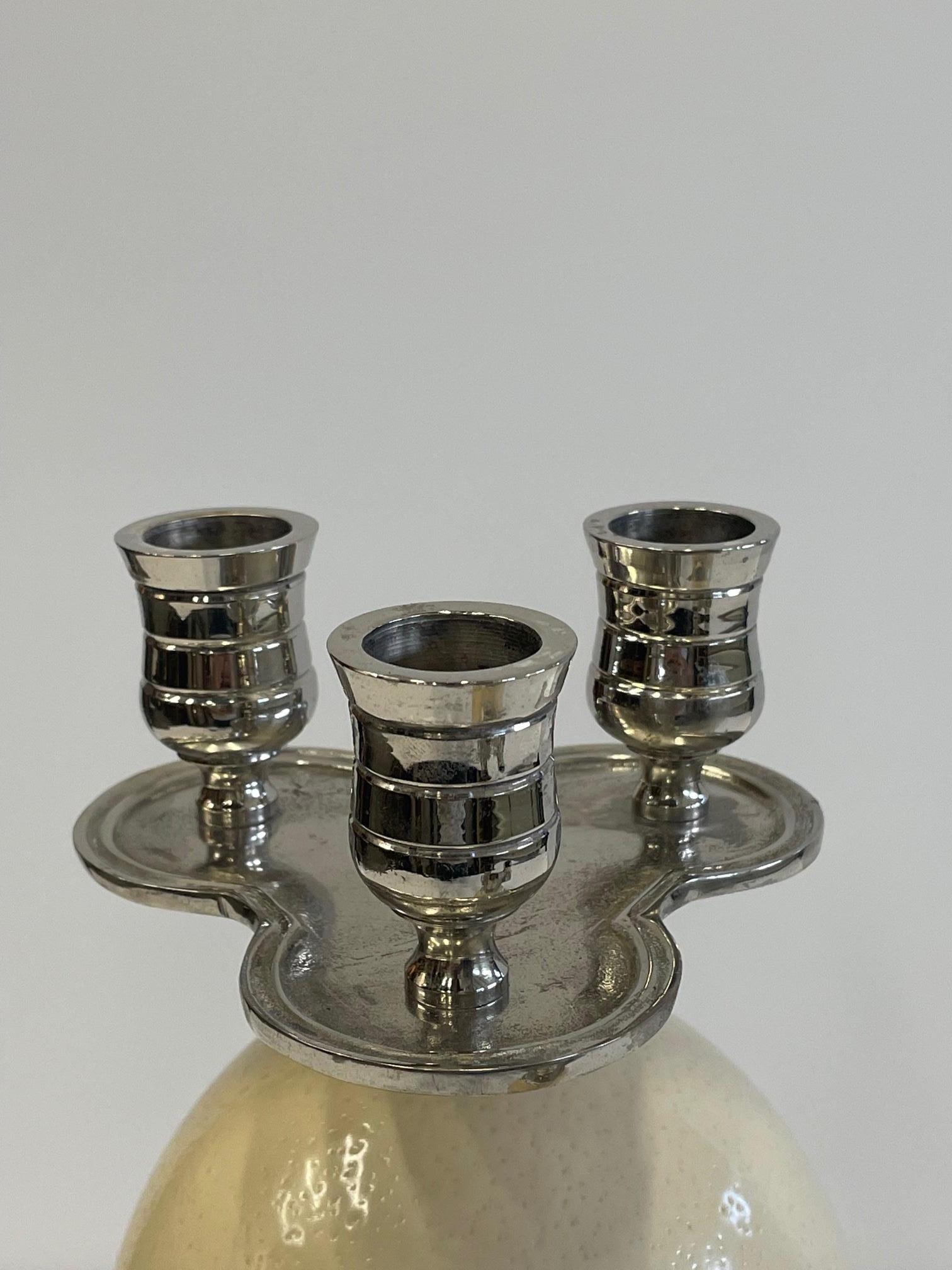 American Ostrich Egg and Silver Plate Candlesticks Anthony Redmill