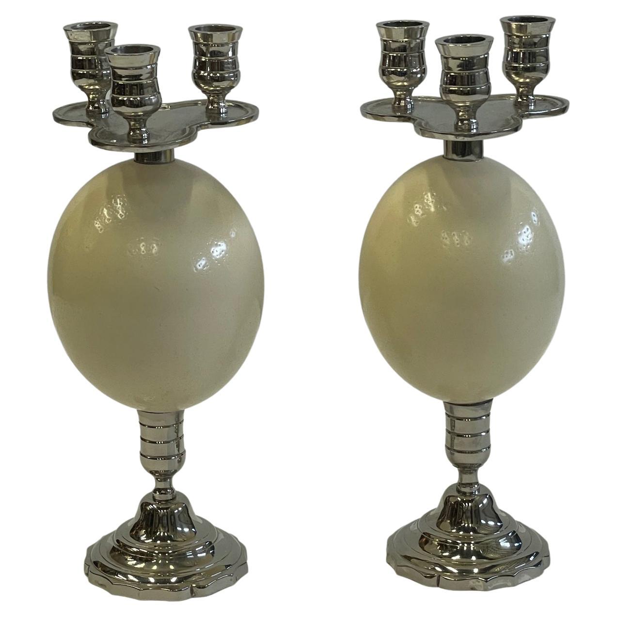 Ostrich Egg and Silver Plate Candlesticks Anthony Redmill