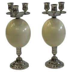 Retro Ostrich Egg and Silver Plate Candlesticks Anthony Redmill