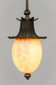 Ostrich Egg and Antique Brass Pagoda Pendant