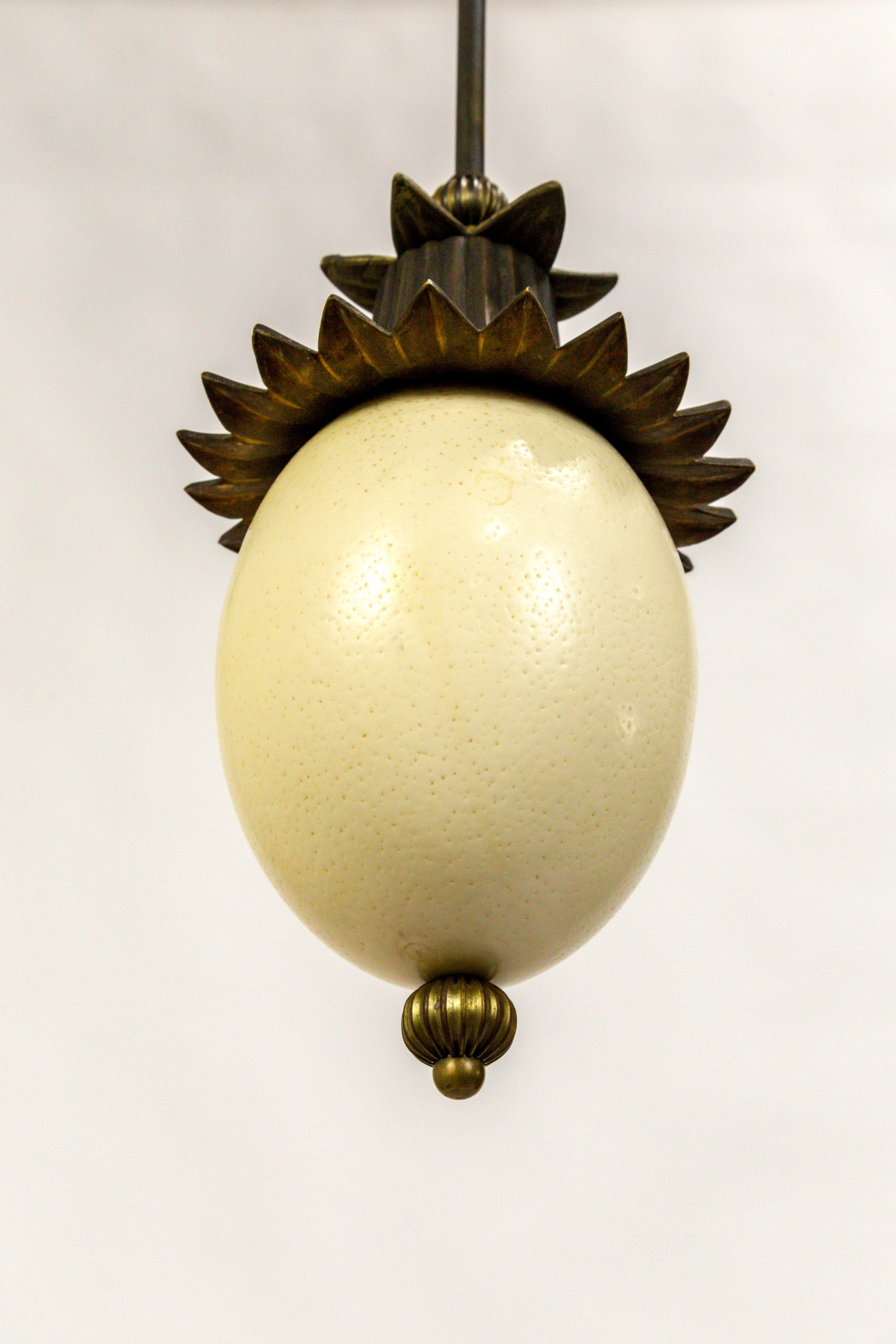 Ostrich Egg and Antique Brass Pagoda Pendant 1