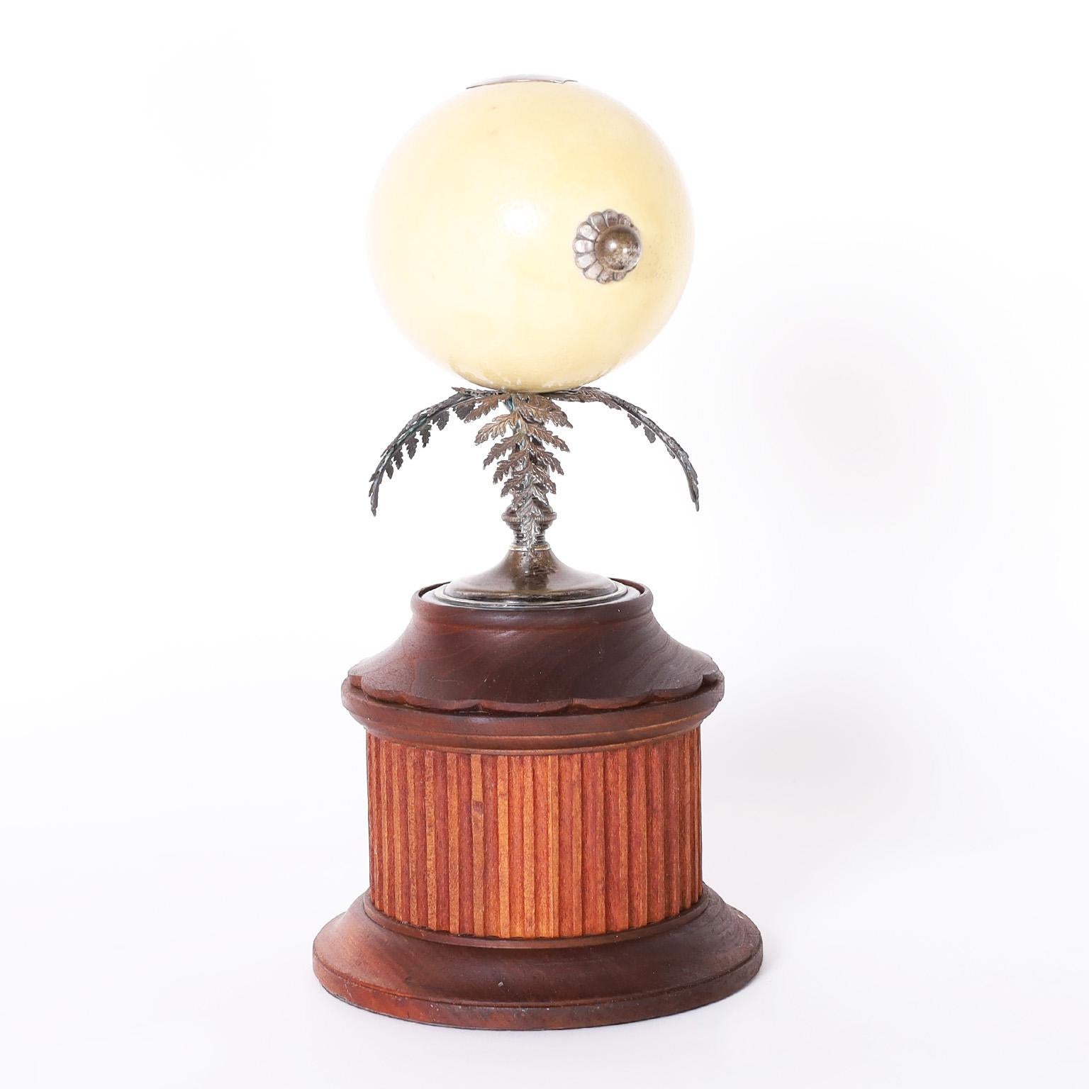English Ostrich Egg Candlestick For Sale
