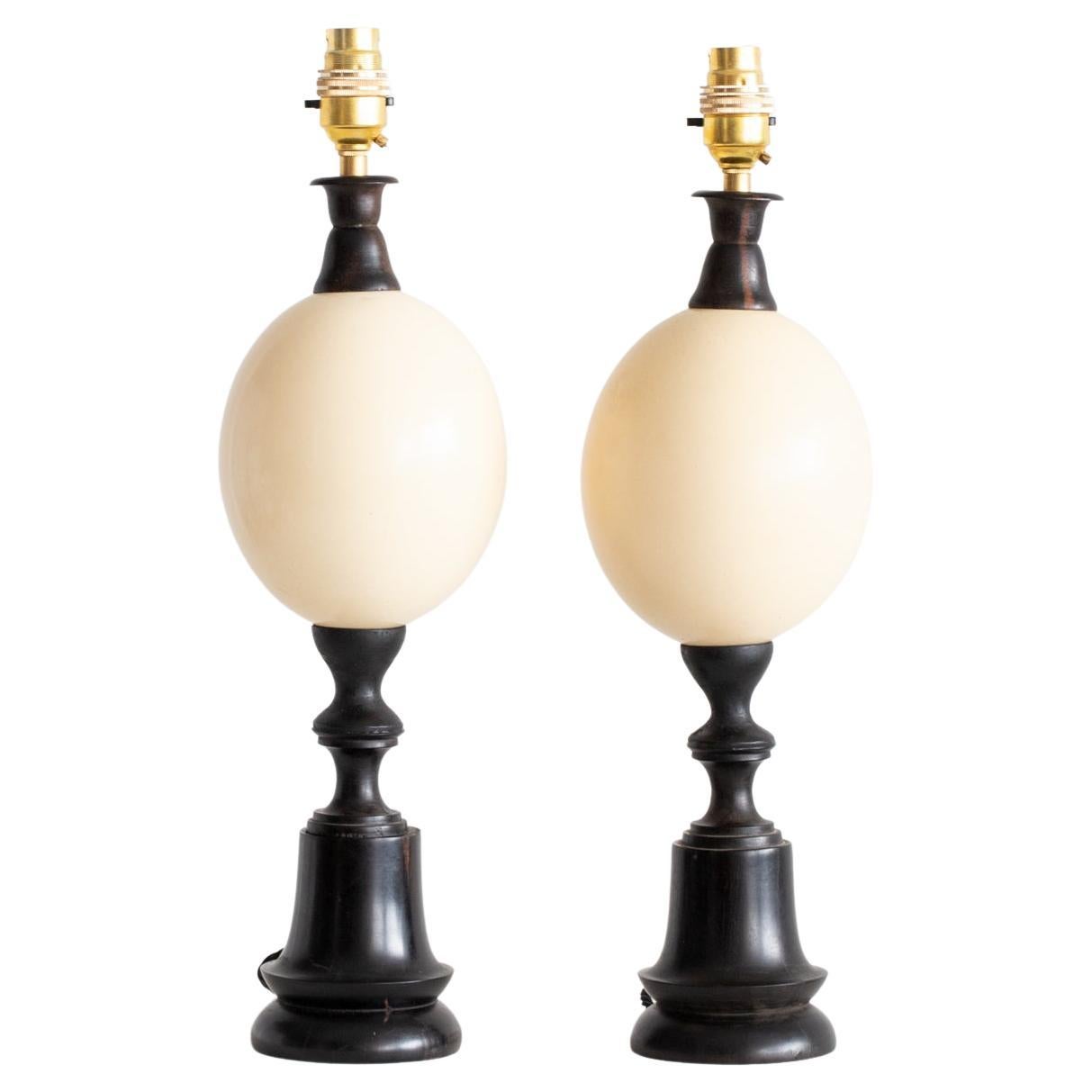 Ostrich Egg & Ebonised Wood Table Lamps