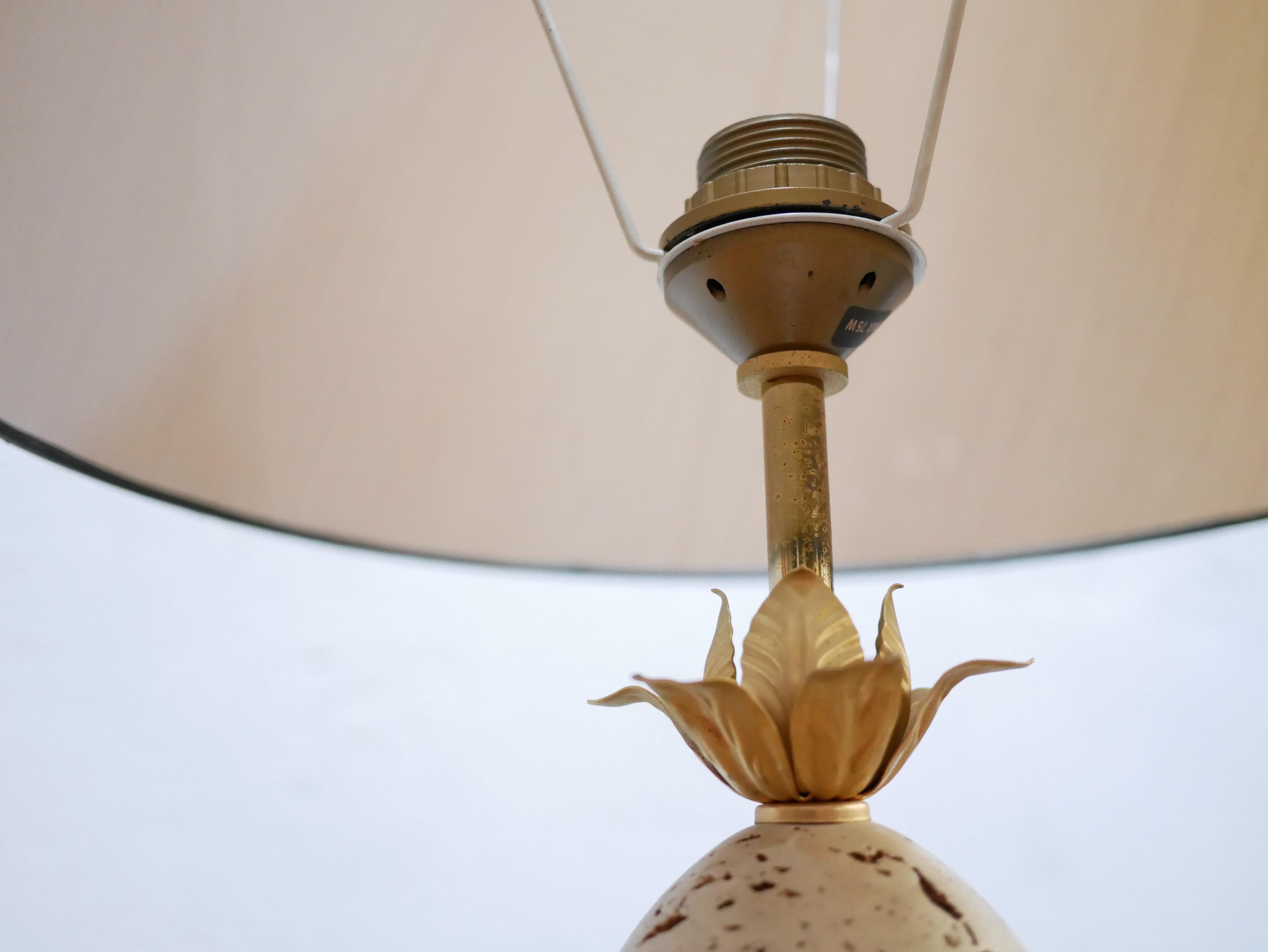 Brass Ostrich egg lamp in vintage travertine For Sale