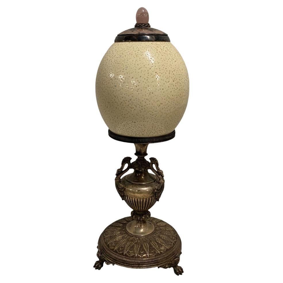 Ostrich Egg on Brass Stand with Rose Quartz Finial