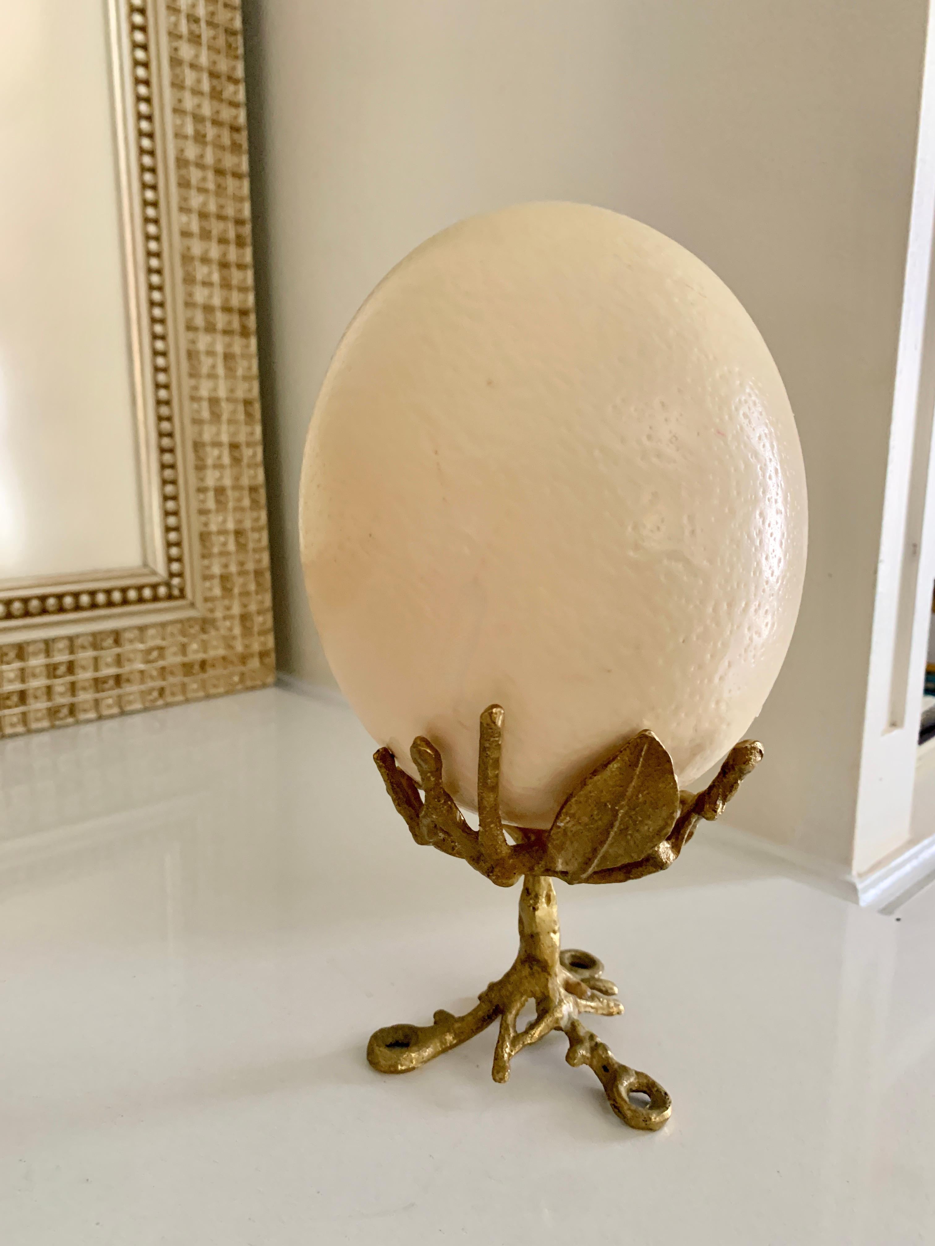 Folk Art Ostrich Egg on Organic Style Stand