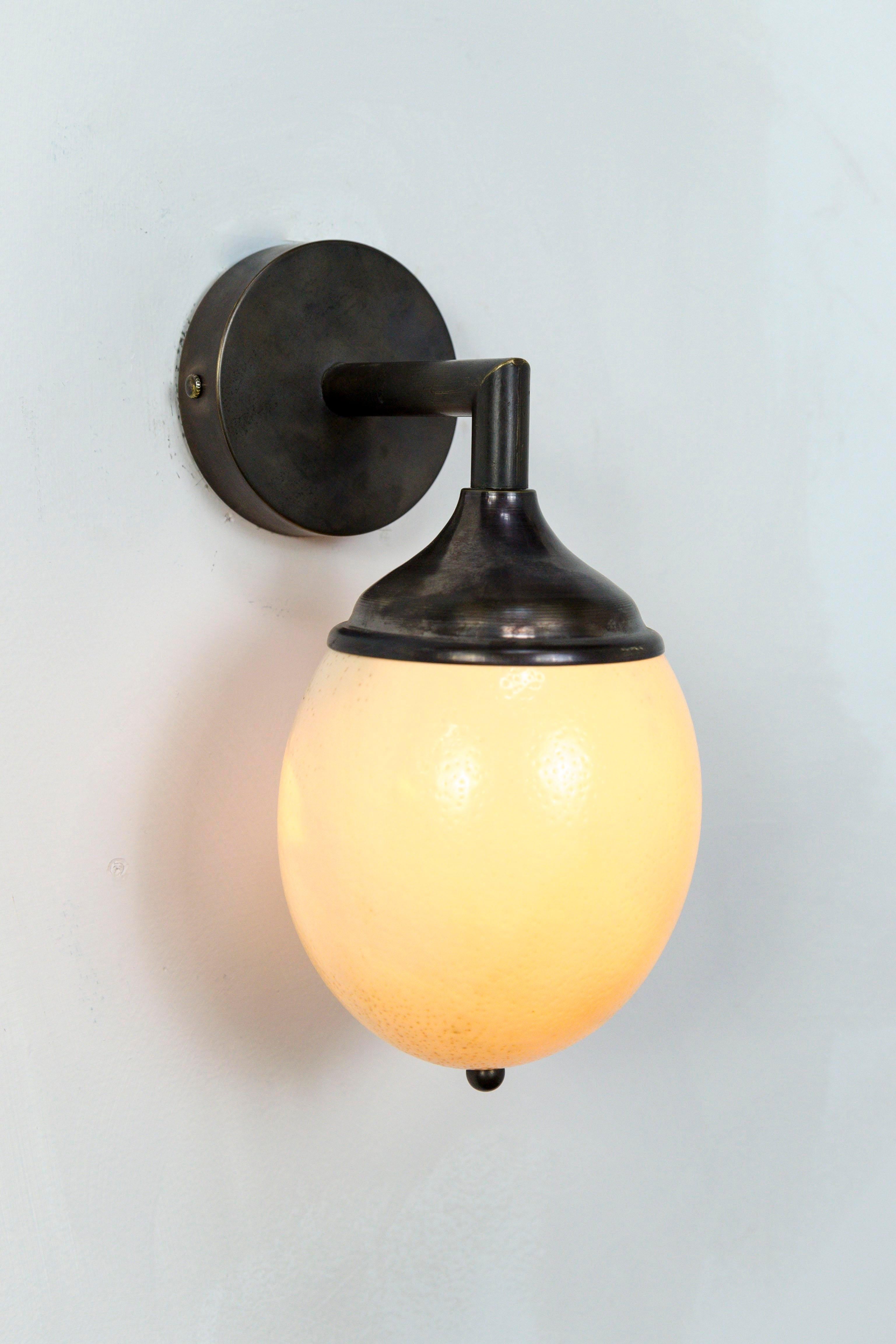 American Ostrich Egg Shell & Cast Brass Arm Sconce For Sale