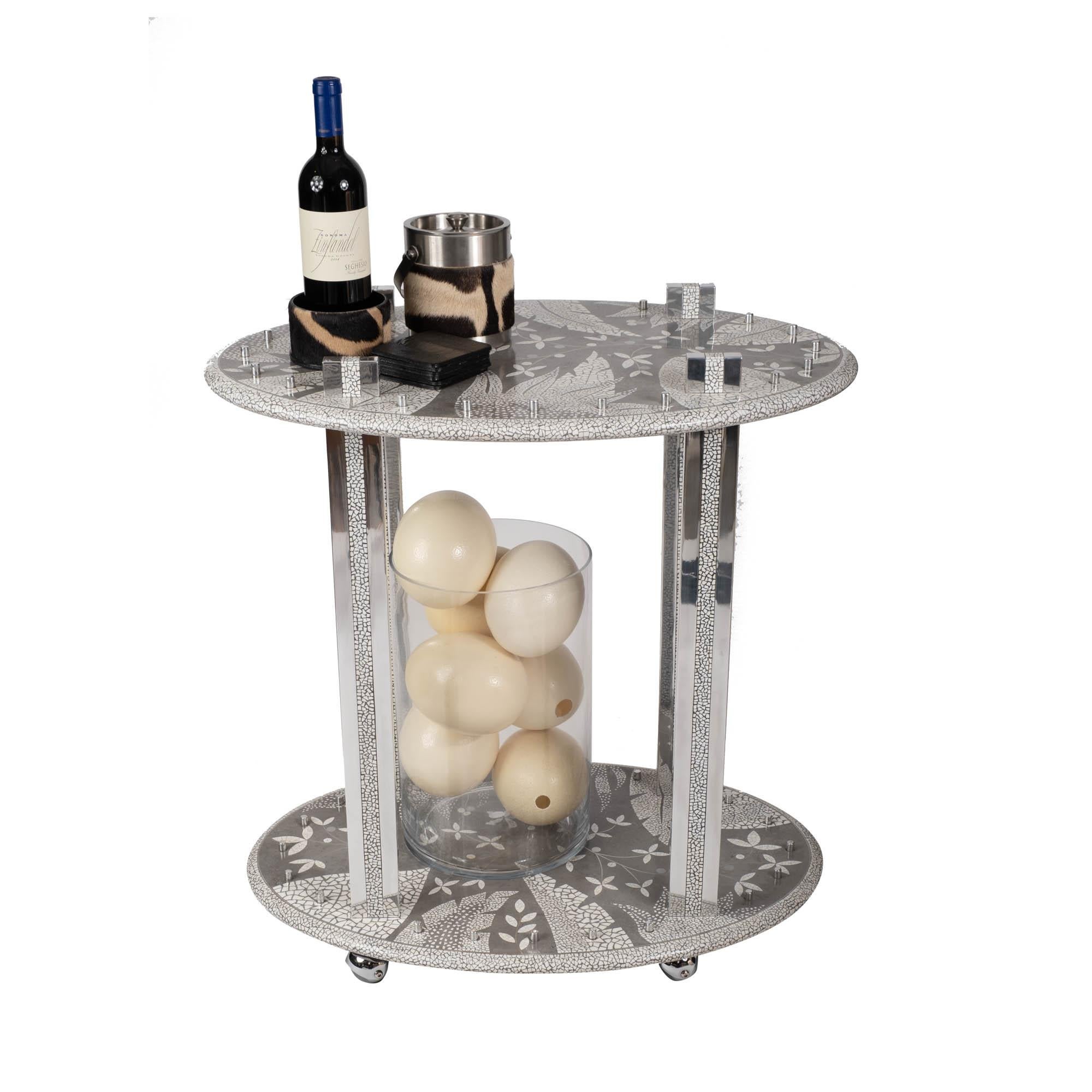 Bar Cart - Ostrich Eggshell Mosaic Avoova Tsitsikamma  In New Condition For Sale In New York, NY