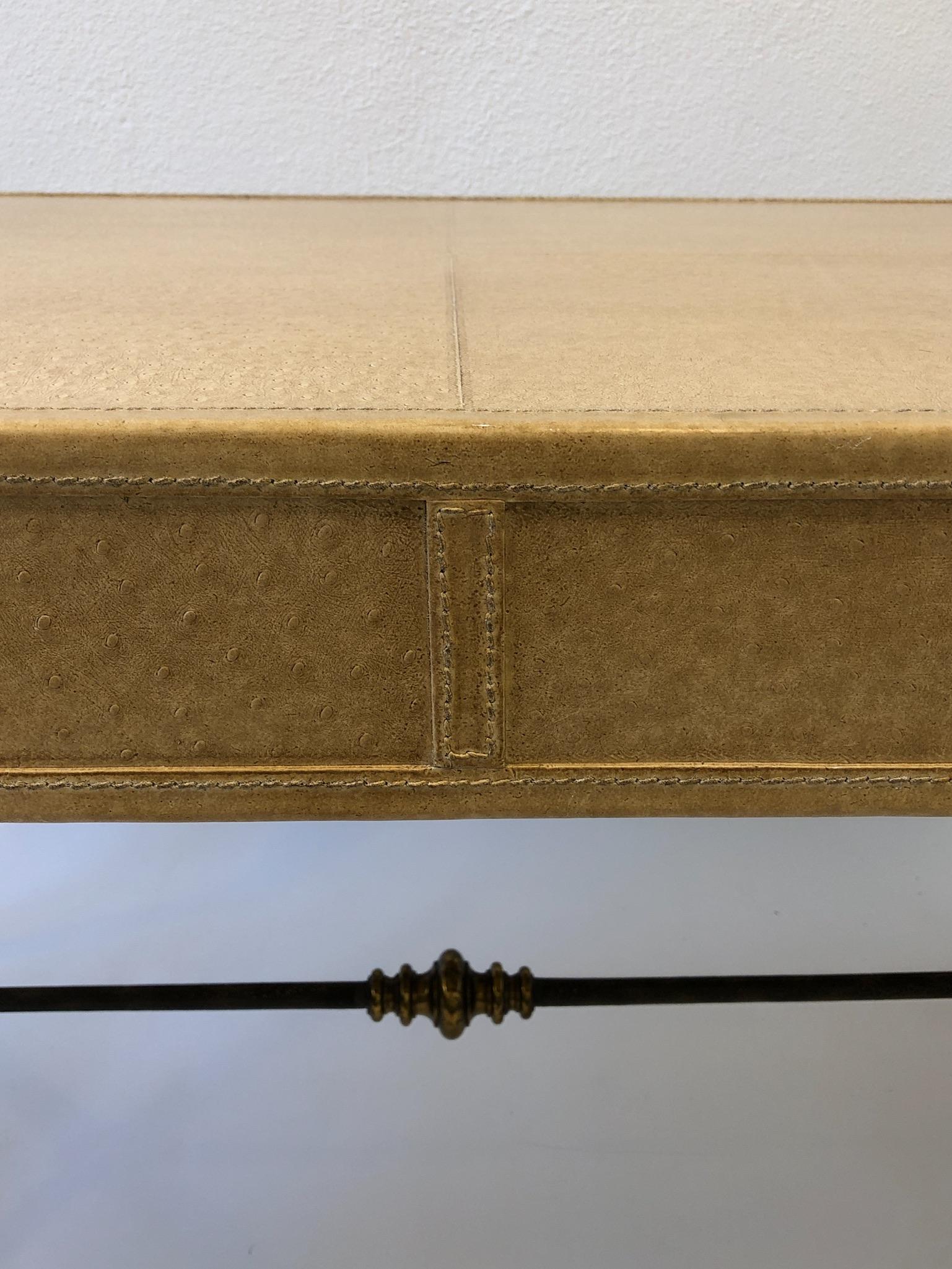 Ostrich Embossed Leather with Brass and Aluminum Campaign Desk by Marge Carson 1