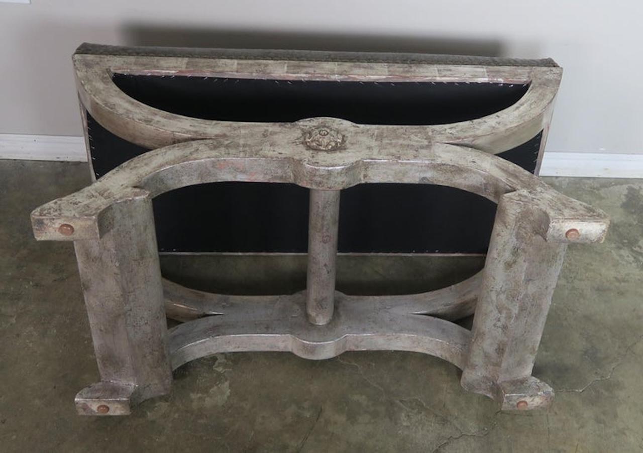 Mid-Century Modern Ostrich Embossed Silvered Benches with Nailhead Trim Detail