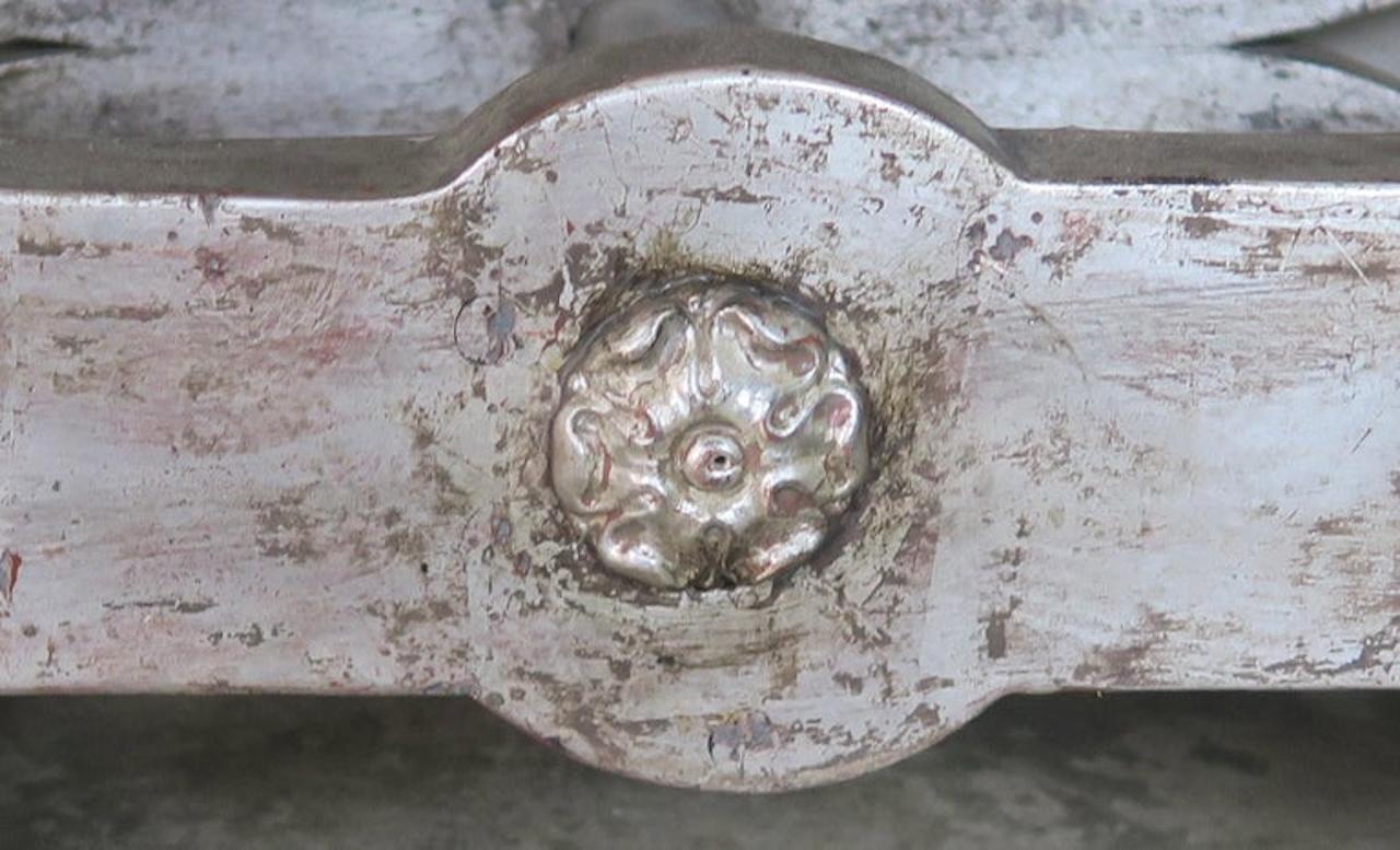 Ostrich Embossed Silvered Benches with Nailhead Trim Detail In Distressed Condition In Los Angeles, CA