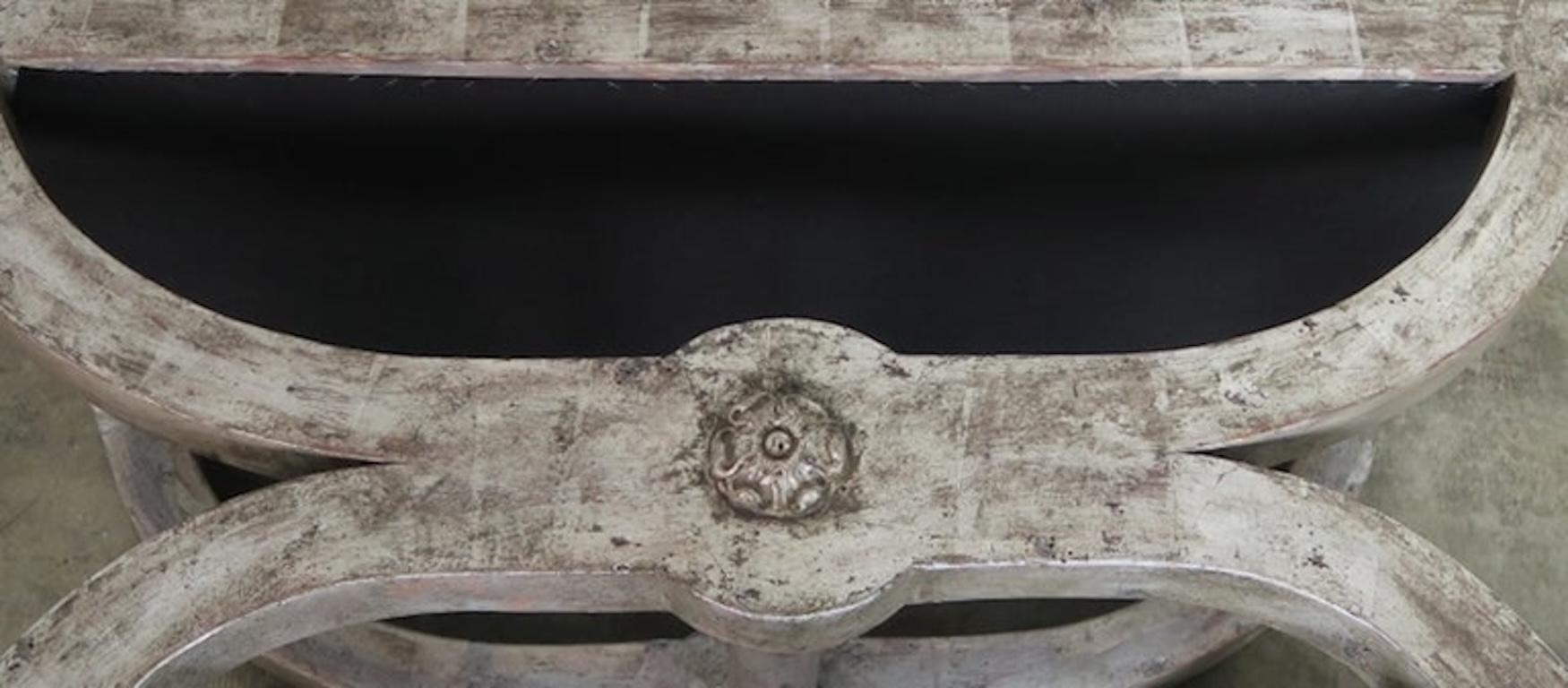 Ostrich Leather Ostrich Embossed Silvered Benches with Nailhead Trim Detail