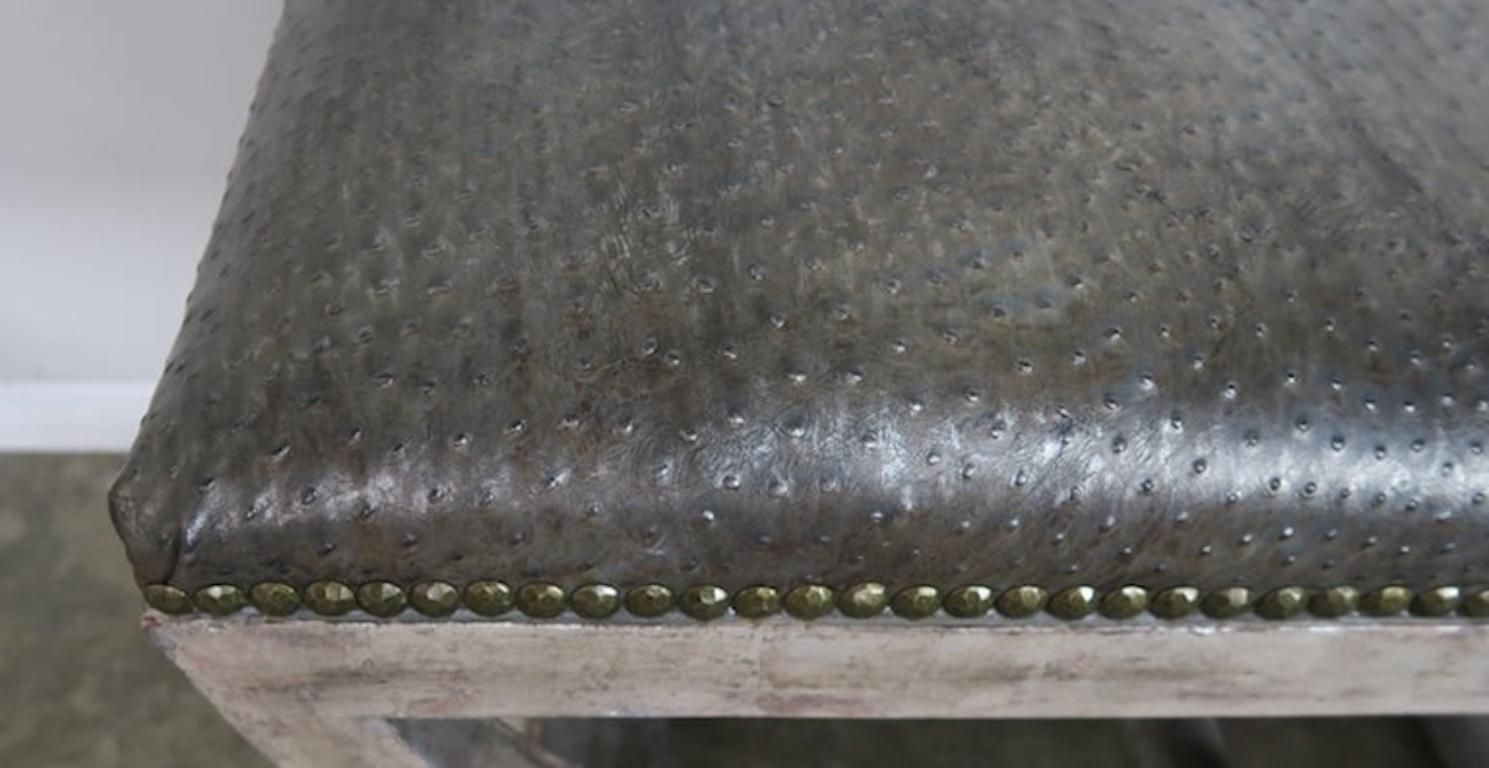 Ostrich Embossed Silvered Benches with Nailhead Trim Detail 2