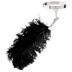Vintage "Ostrich Feather Tickler w O'Ring Choker" Necklace Sterling Silver 925 in Stock
