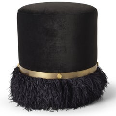 Ostrich Fluff Black 450 Diameter Velvet Pouf By Egg Designs