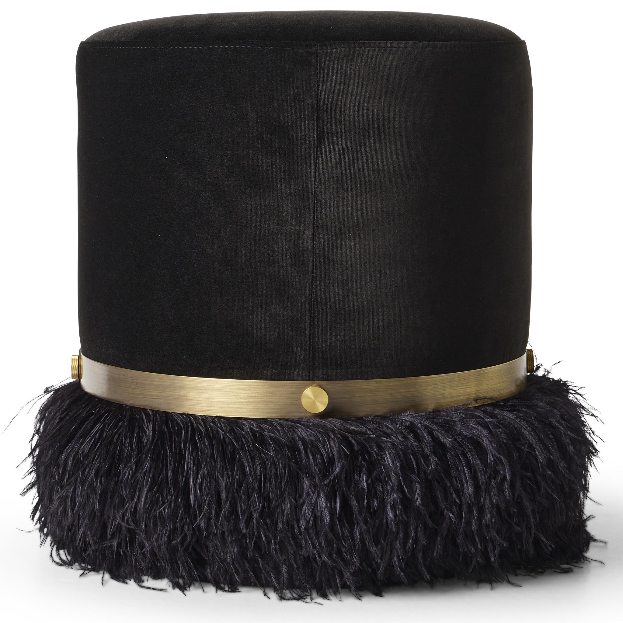 Straußenflaum Schwarz 450 Durchmesser Samt Pouf von Egg Designs (Moderne) im Angebot