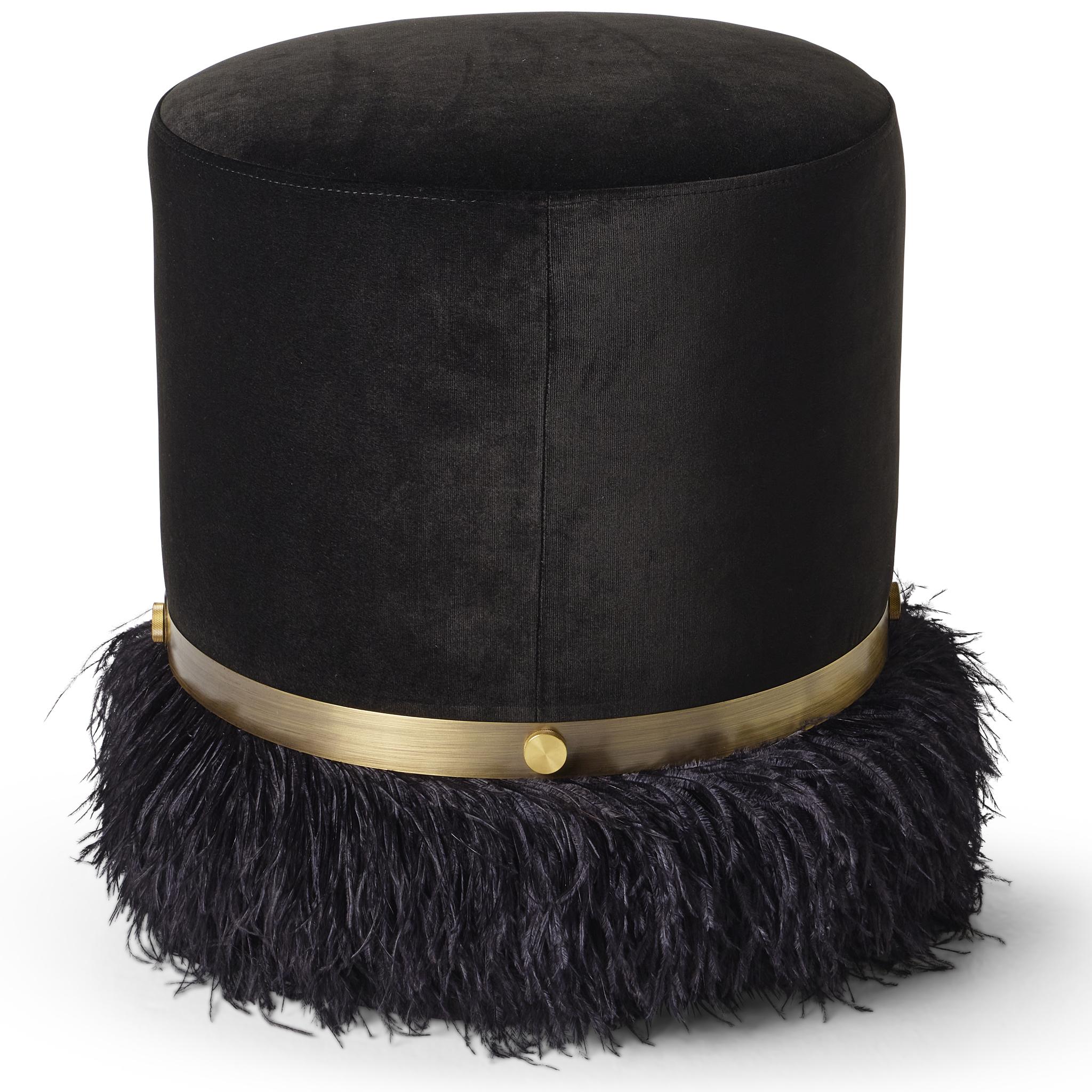 Straußenflaum Schwarz 450 Durchmesser Samt Pouf von Egg Designs (Südafrikanisch) im Angebot