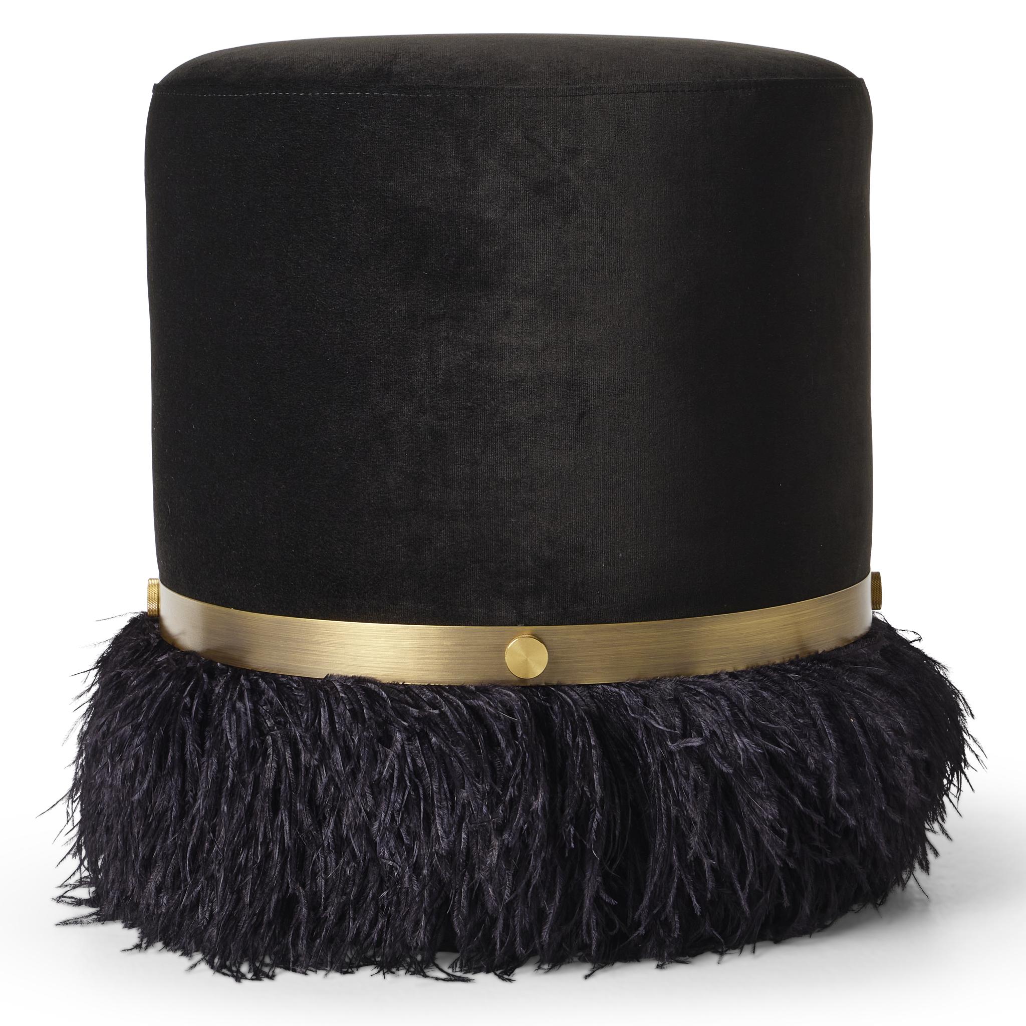 Straußenflaum Schwarz 450 Durchmesser Samt Pouf von Egg Designs (Bronziert) im Angebot