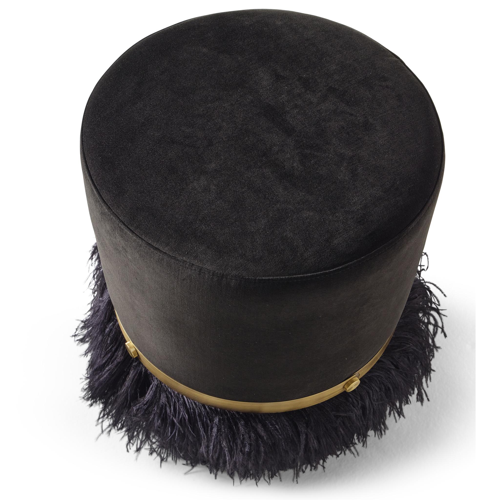 Straußenflaum Schwarz 450 Durchmesser Samt Pouf von Egg Designs (21. Jahrhundert und zeitgenössisch) im Angebot