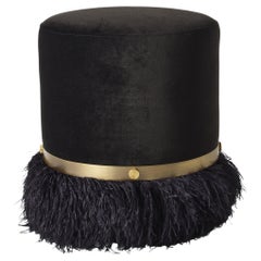 Ostrich Fluff Black 450 Diameter Velvet Pouf By Egg Designs