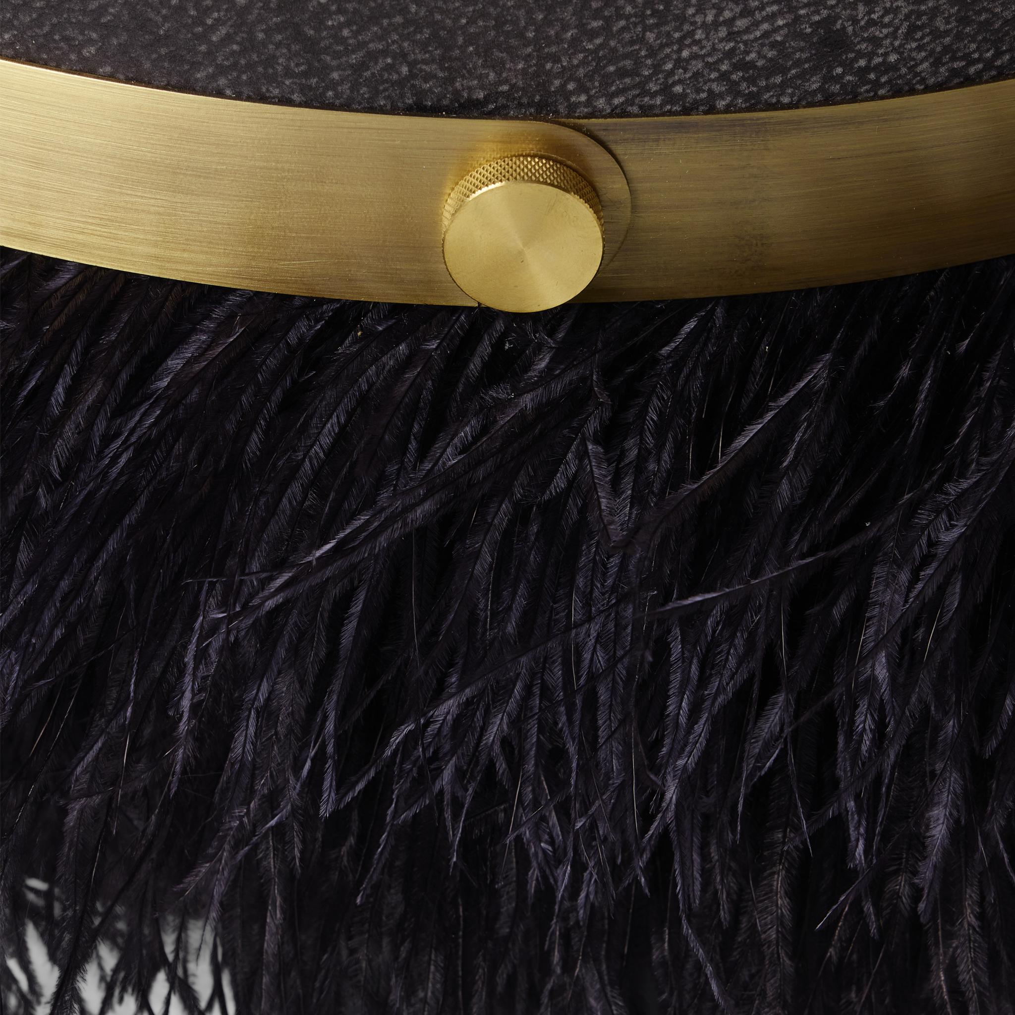 Ostrich Fluff Charcoal 450 Diameter Leather Pouf By Egg Designs In New Condition For Sale In Bothas Hill, KZN