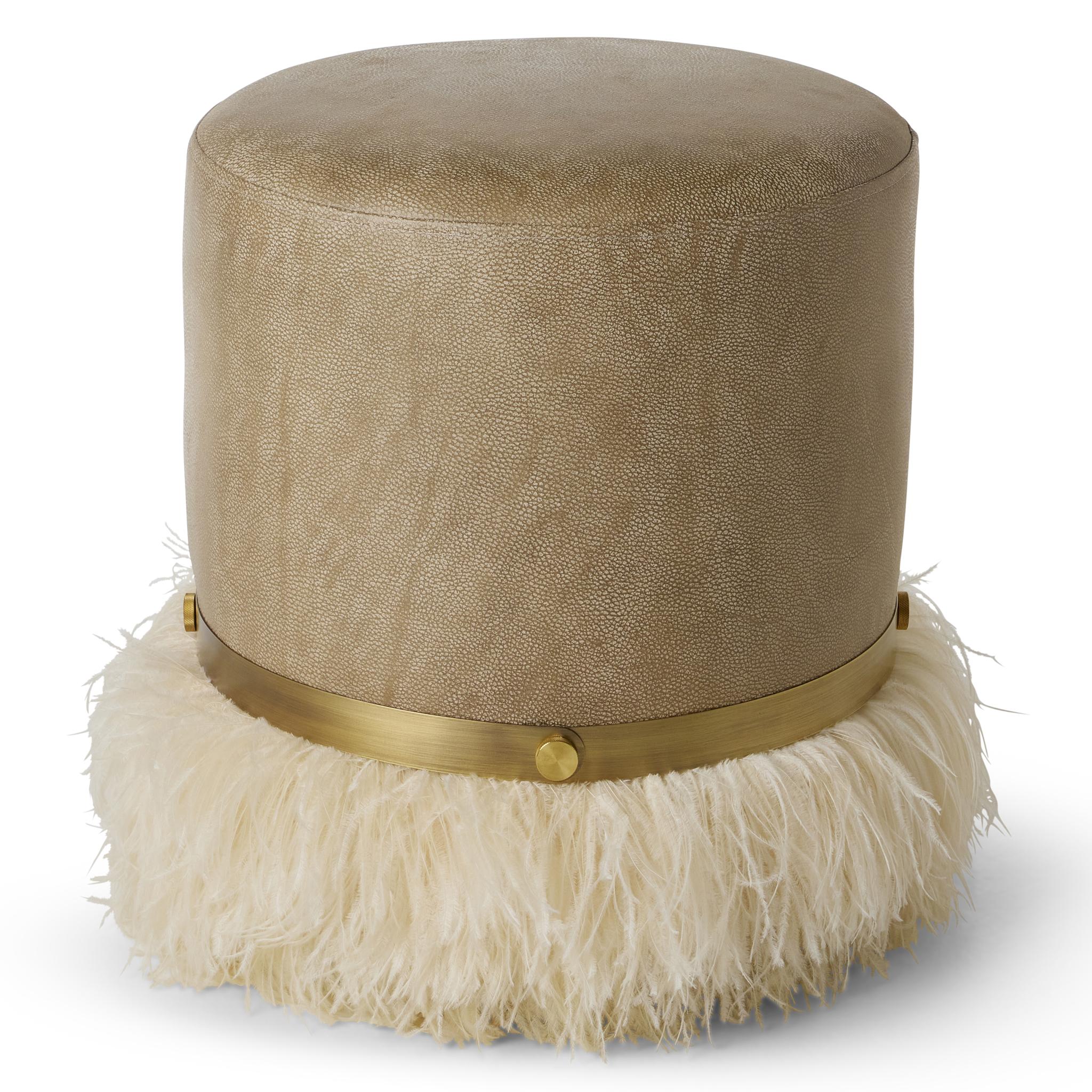 The modern organic Ostrich Fluff Pouf combines rich tactile materials with sculptural form, designed as the perfect companion to Egg Designs’ Ostrich Fluff lounge chair or as a standalone statement piece. Upholstered in a buffed cream leather, the
