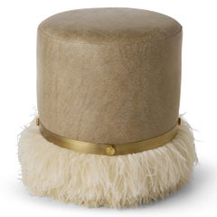 Ostrich Fluff Cream 450 Diameter Leather Pouf By Egg Designs