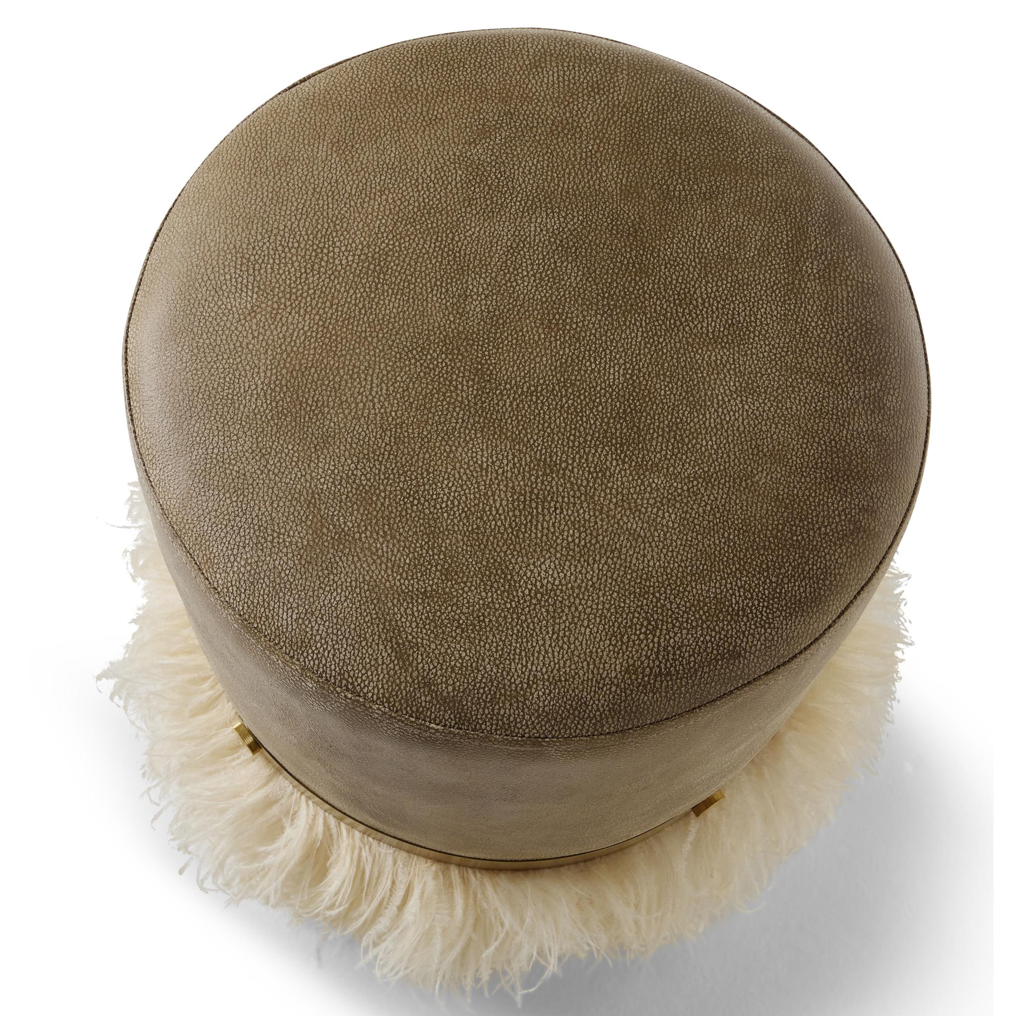 South African Ostrich Fluff Cream 450 Diameter Leather Pouf By Egg Designs For Sale