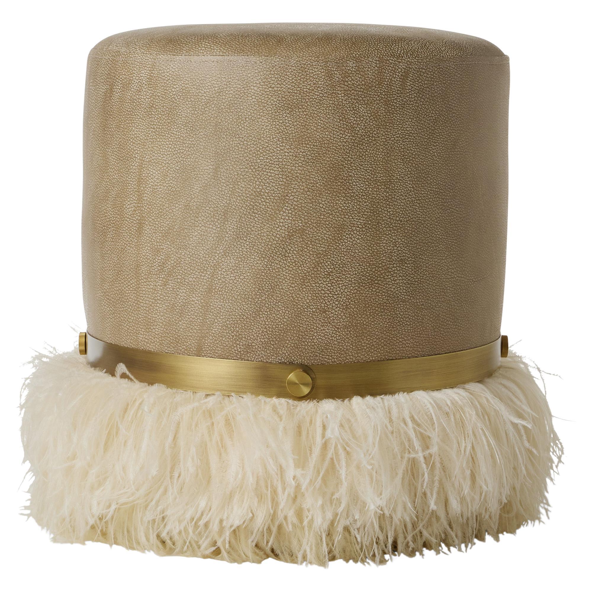 Ostrich Fluff Cream 450 Diameter Leather Pouf By Egg Designs