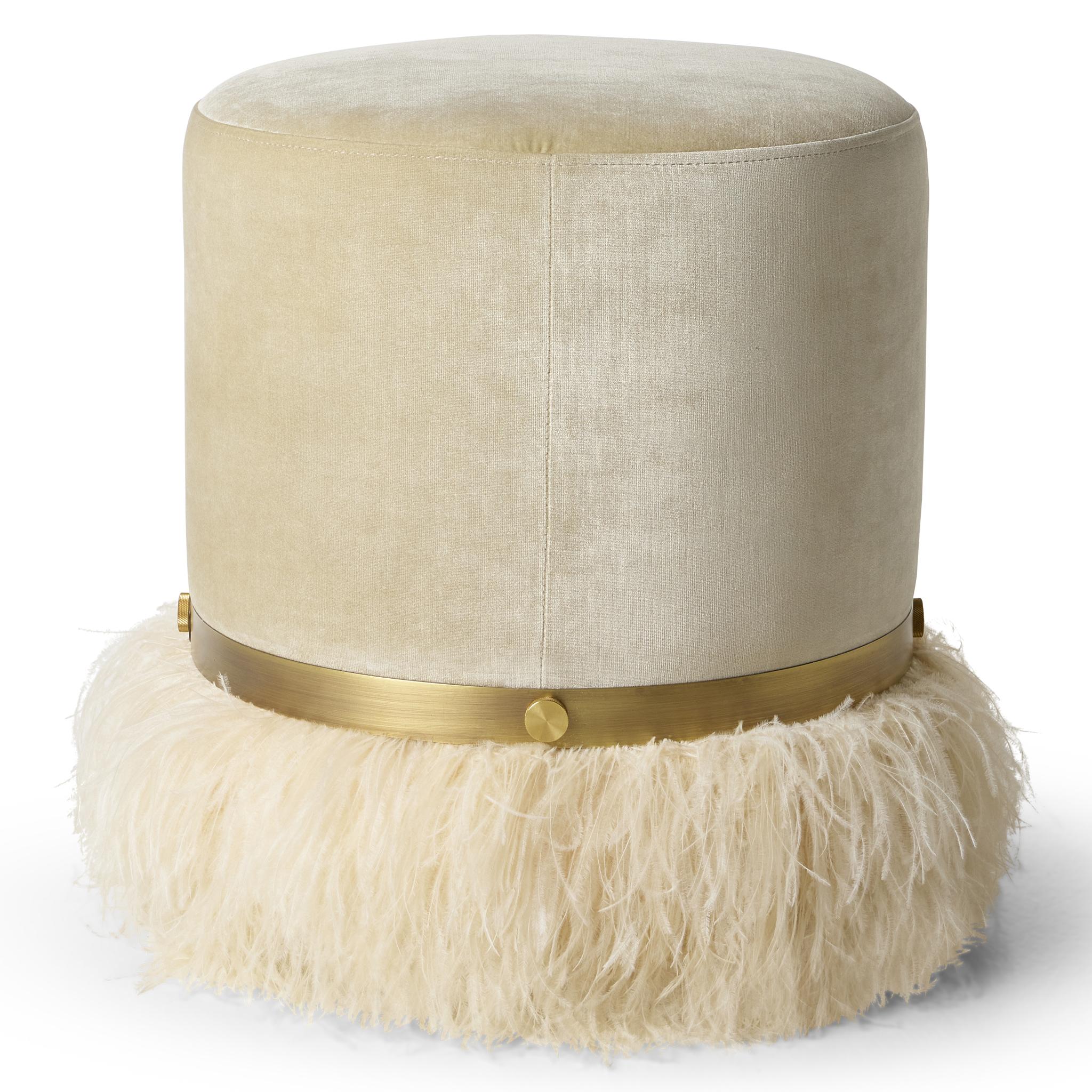The modern organic Ostrich Fluff Pouf combines rich tactile materials with sculptural form, designed as the perfect companion to Egg Designs’ Ostrich Fluff lounge chair or as a standalone statement piece. Upholstered in soft toned velvet, the