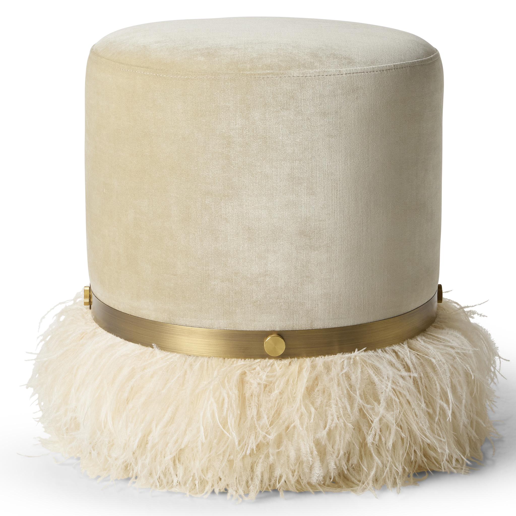 Modern Ostrich Fluff Cream 450 Diameter Velvet Pouf By Egg Designs For Sale