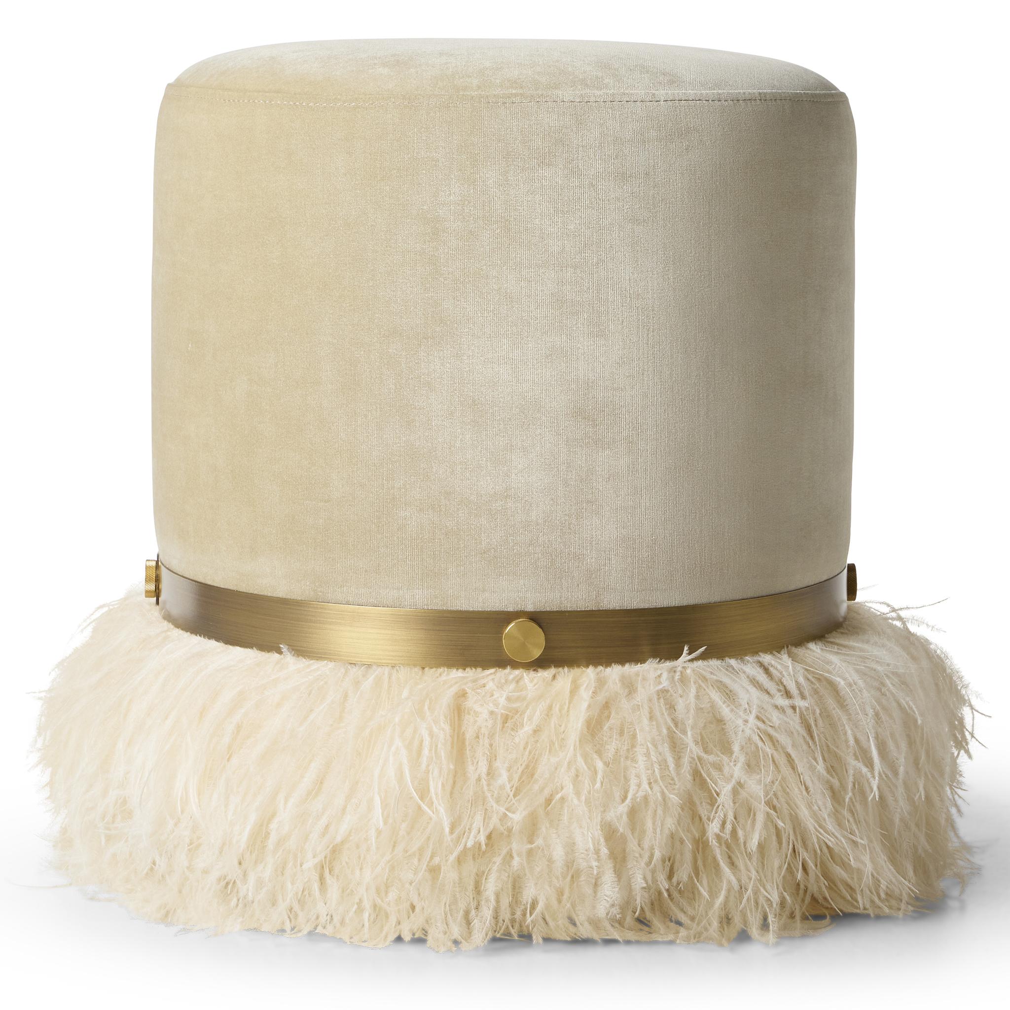 South African Ostrich Fluff Cream 450 Diameter Velvet Pouf By Egg Designs For Sale