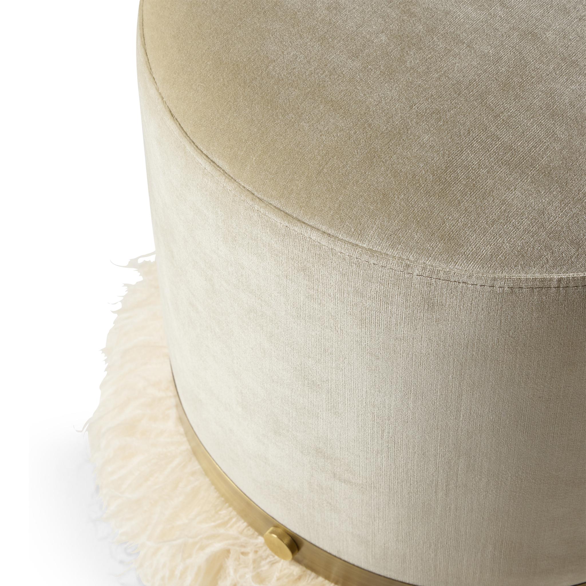 Bronzed Ostrich Fluff Cream 450 Diameter Velvet Pouf By Egg Designs For Sale